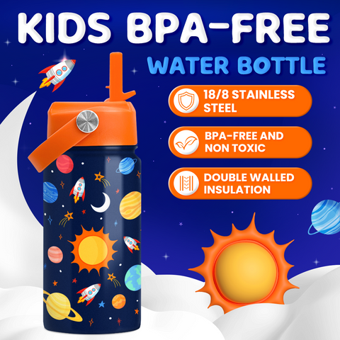 Blue Space SipKid | Kids Stainless Steel Straw Lid Water Bottle 12oz