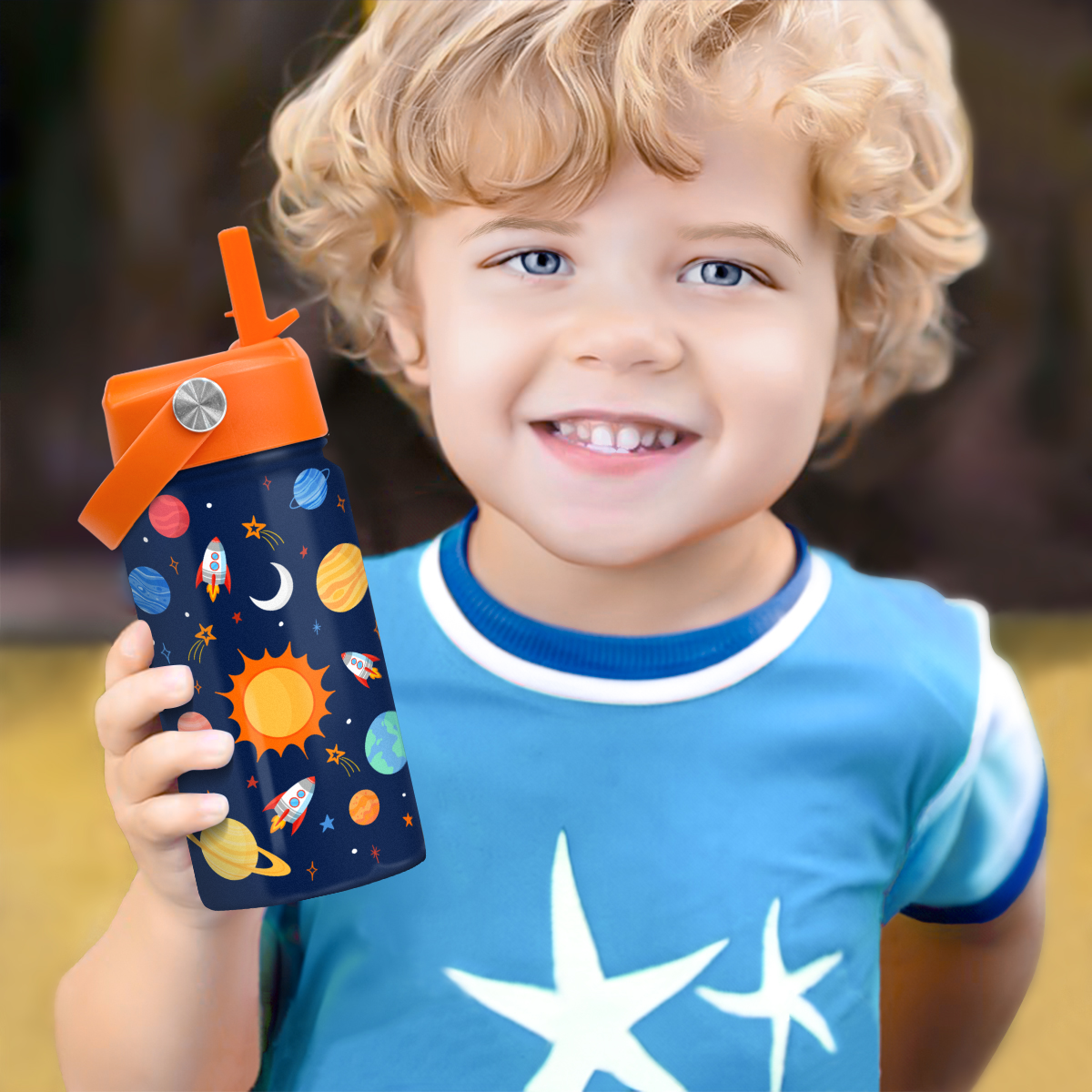 Blue Space SipKid | Kids Stainless Steel Straw Lid Water Bottle 12oz