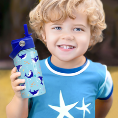 Blue Shark SipKid | Kids Stainless Steel Straw Lid Water Bottle 12oz
