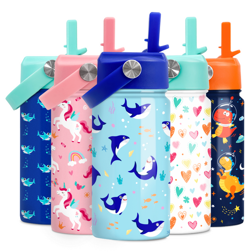 Shark Water Bottle - Kids Water Bottle with Straw Lid - 12 Oz Insulated Stainless Steel Water Bottles for Toddlers Kid Boy - Travel Cup for School Sports