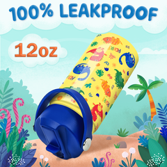 Yellow Dinosaur SipKid | Kids Stainless Steel Straw Lid Water Bottle 12oz