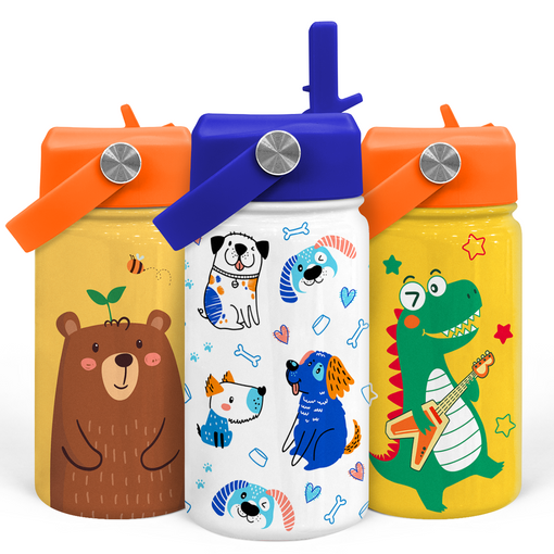 Dog Water Bottle - Kids Water Bottle with Straw Lid - 12 Oz Insulated Stainless Steel Water Bottles for Toddlers Kid Boys - Travel Cup for School Sports