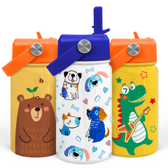 Dog Water Bottle - Kids Water Bottle with Straw Lid - 12 Oz Insulated Stainless Steel Water Bottles for Toddlers Kid Boys - Travel Cup for School Sports
