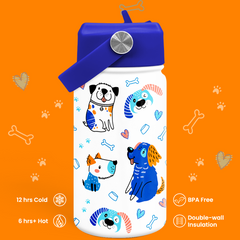 Dog Water Bottle - Kids Water Bottle with Straw Lid - 12 Oz Insulated Stainless Steel Water Bottles for Toddlers Kid Boys - Travel Cup for School Sports