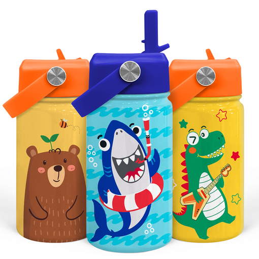 Shark Water Bottle - Kids Water Bottle with Straw Lid - 12 Oz Insulated Stainless Steel Water Bottles for Toddlers Kid Boys - Travel Cup for School Sports