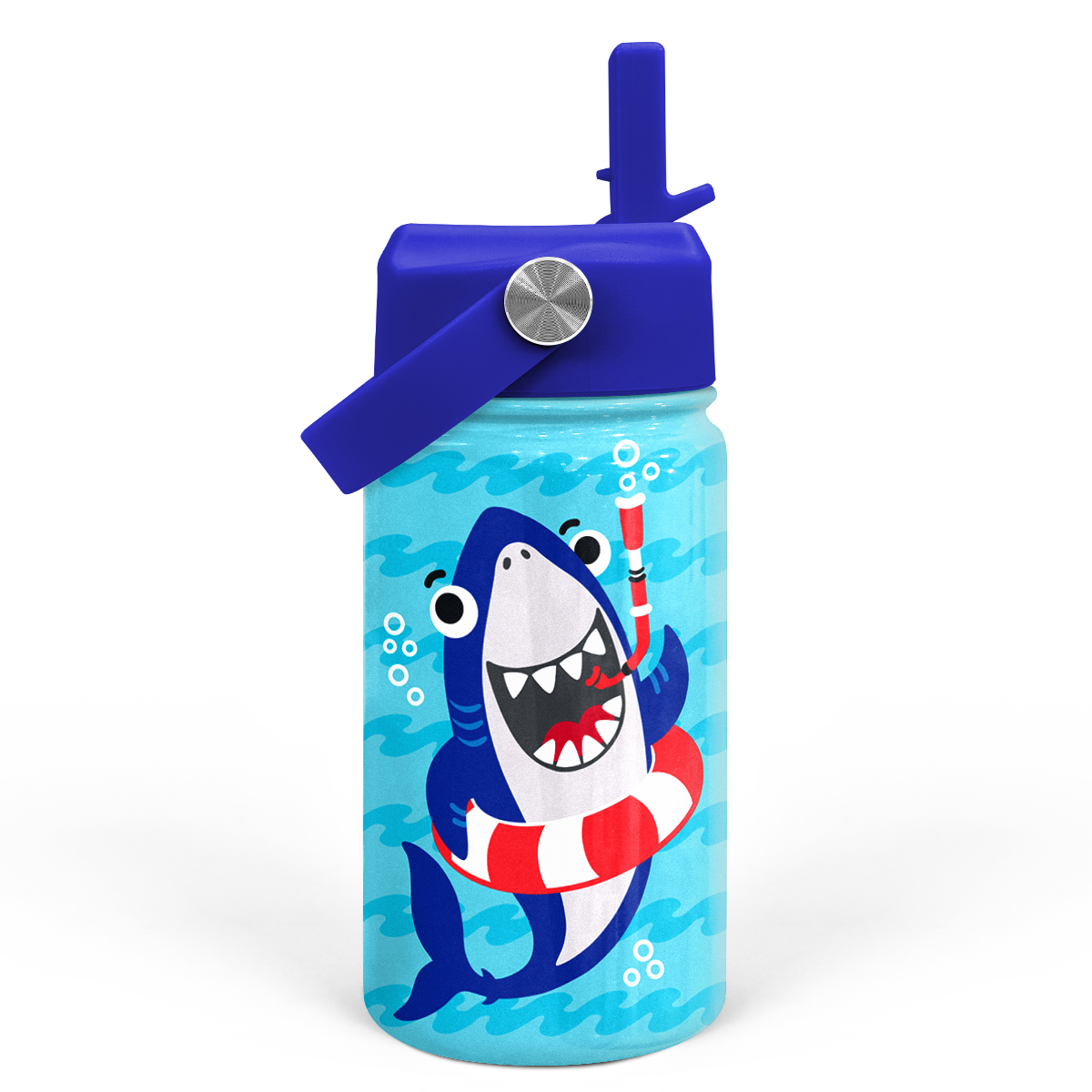 Blue Shark SipKid | Kids Stainless Steel Straw Lid Water Bottle 12oz