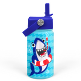 Blue Shark SipKid | Kids Stainless Steel Straw Lid Water Bottle 12oz
