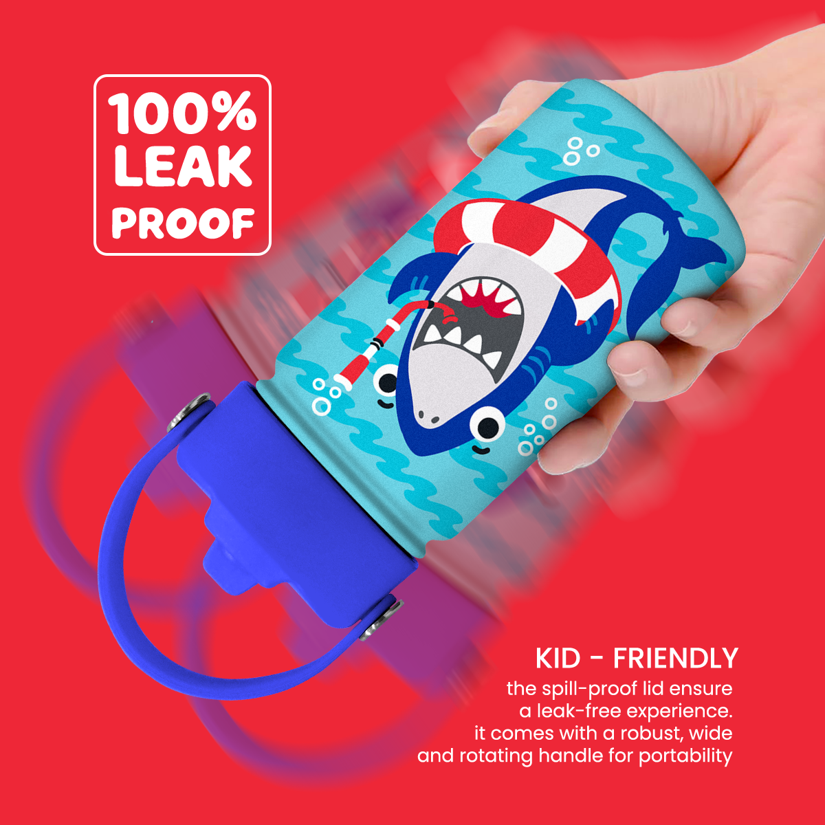 Blue Shark SipKid | Kids Stainless Steel Straw Lid Water Bottle 12oz