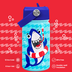 Shark Water Bottle - Kids Water Bottle with Straw Lid - 12 Oz Insulated Stainless Steel Water Bottles for Toddlers Kid Boys - Travel Cup for School Sports