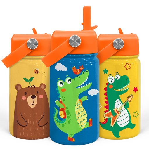 Crocodile Water Bottle - Kids Water Bottle with Straw Lid - 12 Oz Insulated Stainless Steel Water Bottles for Toddlers Kid Boys - Travel Cup for School Sports