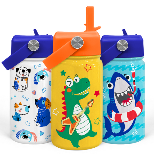 Dinosaurs Water Bottle - Dino Kids Water Bottle with Straw Lid - 12 Oz Insulated Stainless Steel Water Bottles for Toddlers Kid Boys - Travel Cup for School Sports