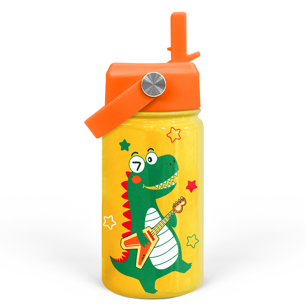 Yellow Dinosaur SipKid | Kids Stainless Steel Straw Lid Water Bottle 12oz