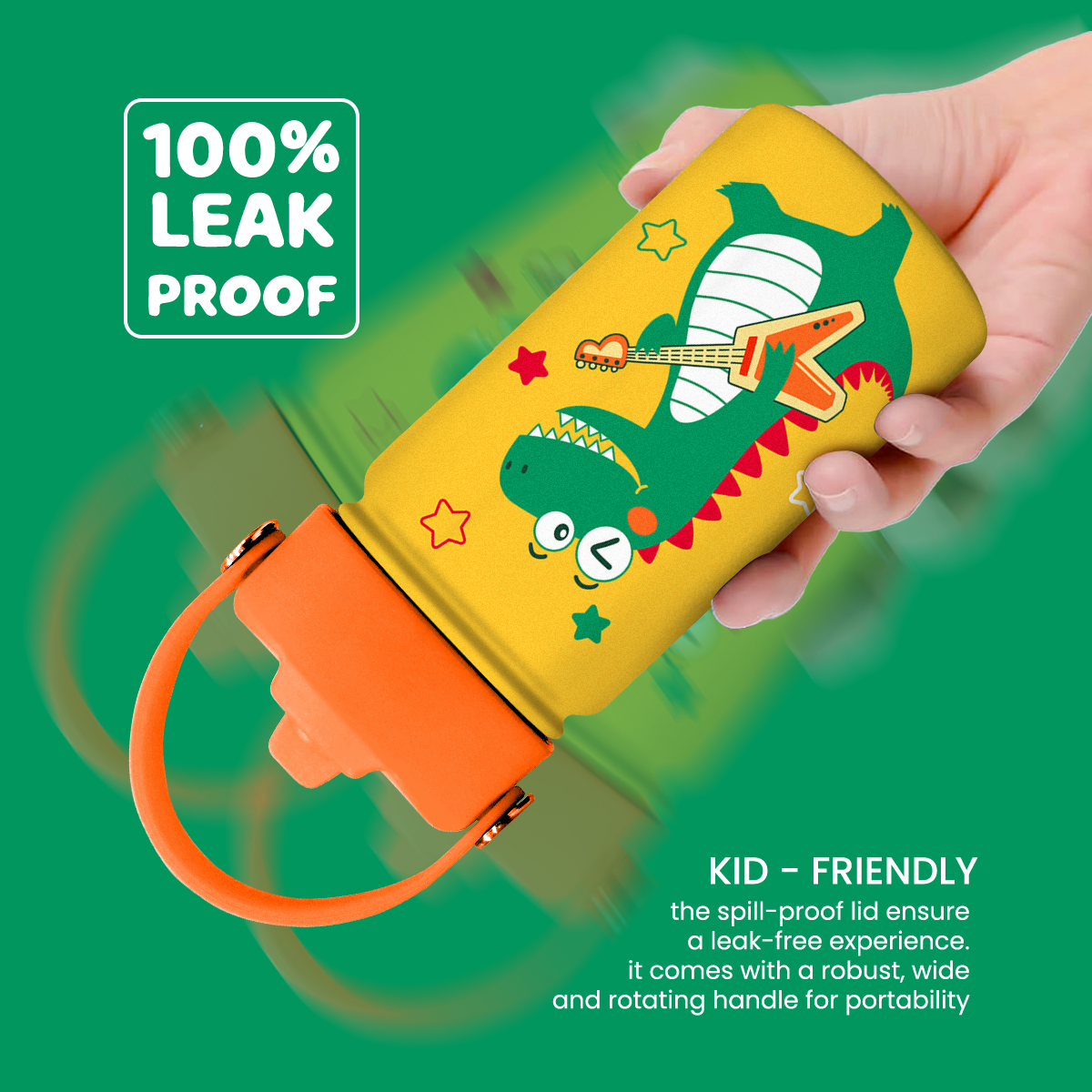 Yellow Dinosaur SipKid | Kids Stainless Steel Straw Lid Water Bottle 12oz