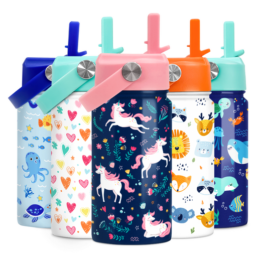 Unicorn Water Bottle - Kids Water Bottle with Straw Lid - 12 Oz Insulated Stainless Steel Water Bottles for Toddlers Kid Girl - Travel Cup for School Sports