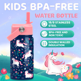 Blue Unicorn SipKid | Kids Stainless Steel Straw Lid Water Bottle 12oz