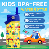 Yellow Vehicle SipKid | Kids Stainless Steel Straw Lid Water Bottle 12oz