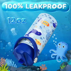 Kids Water Bottle with Straw Lid - 12 Oz Insulated Stainless Steel Ocean Water Bottles for Toddlers Kid Boys - Travel Cup for School Sports