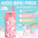 Pink Unicorn SipKid | Kids Stainless Steel Straw Lid Water Bottle 12oz