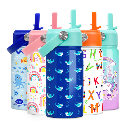 Shark Water Bottle - Kids Water Bottle with Straw Lid - 12 Oz Insulated Stainless Steel Water Bottles for Toddlers Kid Boy- Travel Cup for School Sports