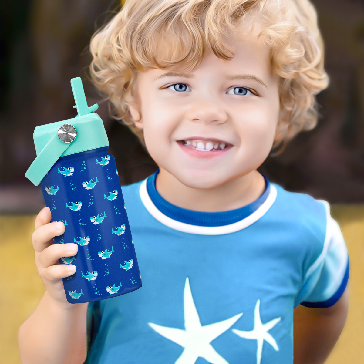 Shark Water Bottle - Kids Water Bottle with Straw Lid - 12 Oz Insulated Stainless Steel Water Bottles for Toddlers Kid Boy- Travel Cup for School Sports