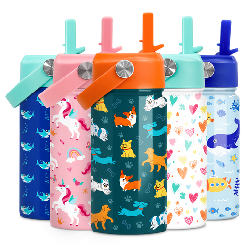 Puppy Water Bottle - Kids Water Bottle with Straw Lid - 12 Oz Insulated Stainless Steel Water Bottles for Toddlers Kid Boys Girls - Travel Cup for School Sports