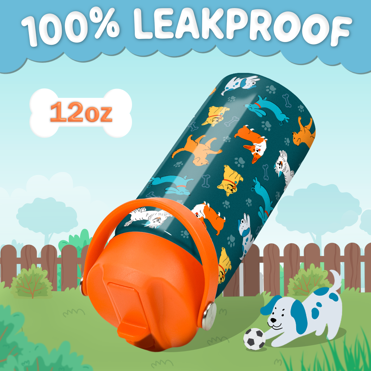 Puppy Water Bottle - Kids Water Bottle with Straw Lid - 12 Oz Insulated Stainless Steel Water Bottles for Toddlers Kid Boys Girls - Travel Cup for School Sports