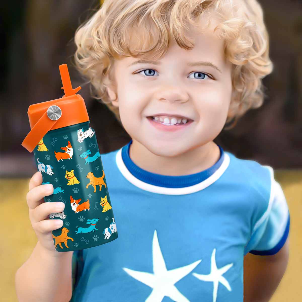 Puppy Water Bottle - Kids Water Bottle with Straw Lid - 12 Oz Insulated Stainless Steel Water Bottles for Toddlers Kid Boys Girls - Travel Cup for School Sports