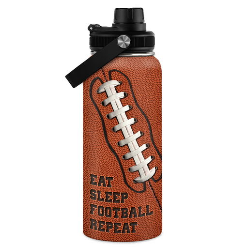 Football Water Bottle - 32oz Insulated Stainless Steel Sports Bottles - Football Gift for Men Football Lovers Player Fan