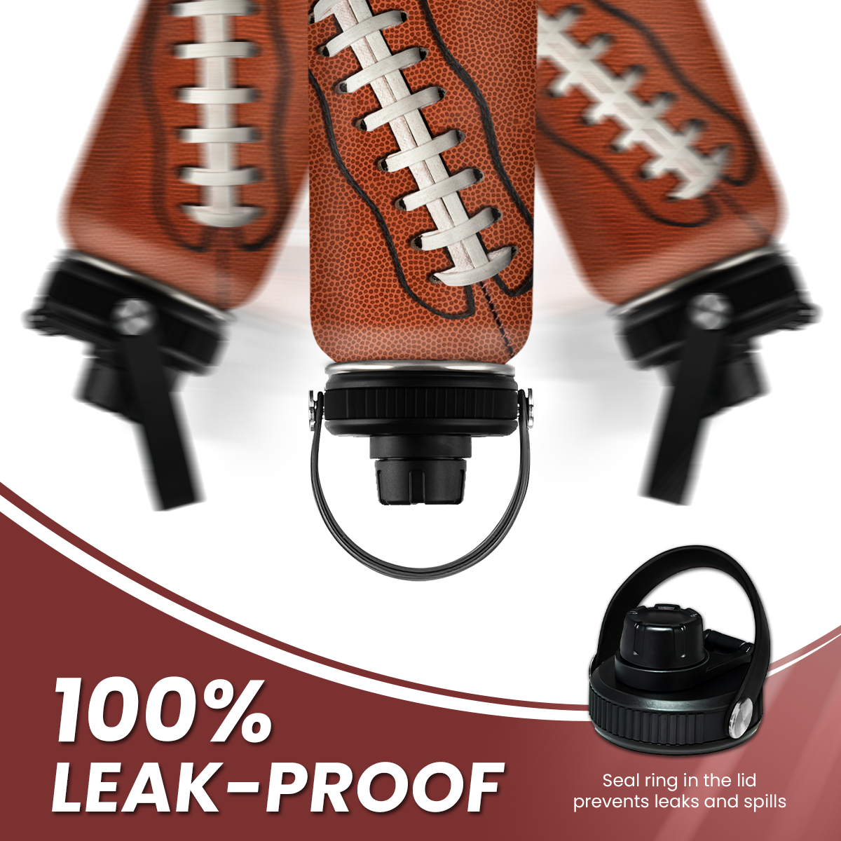 Brown Football Chug Lid Water Bottle 32oz