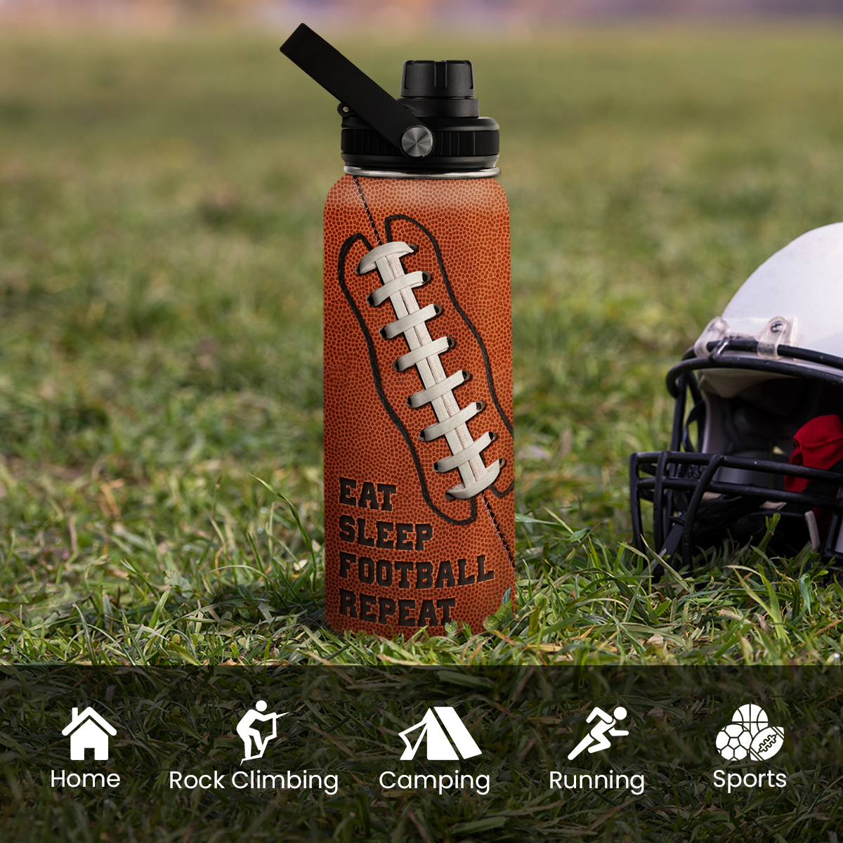 Brown Football Chug Lid Water Bottle 32oz