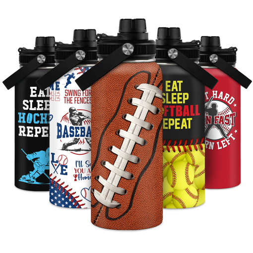 Football Water Bottle - 32oz Insulated Stainless Steel Sports Bottles - Gifts for Men Football Lovers Player Fan