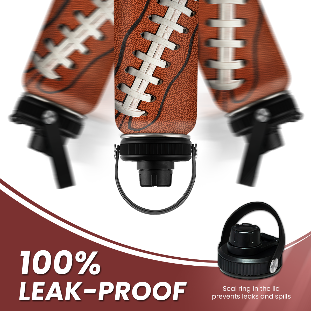 Brown Football Chug Lid Water Bottle 32oz