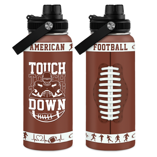 Football Water Bottle with Lid - 32oz Insulated Stainless Steel Sport Bottle - Gifts for Men Football Players Lovers Men