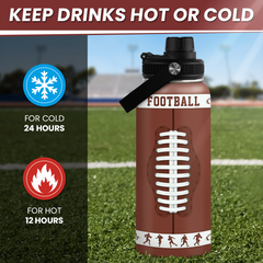 Football Water Bottle with Lid - 32oz Insulated Stainless Steel Sport Bottle - Gifts for Men Football Players Lovers Men