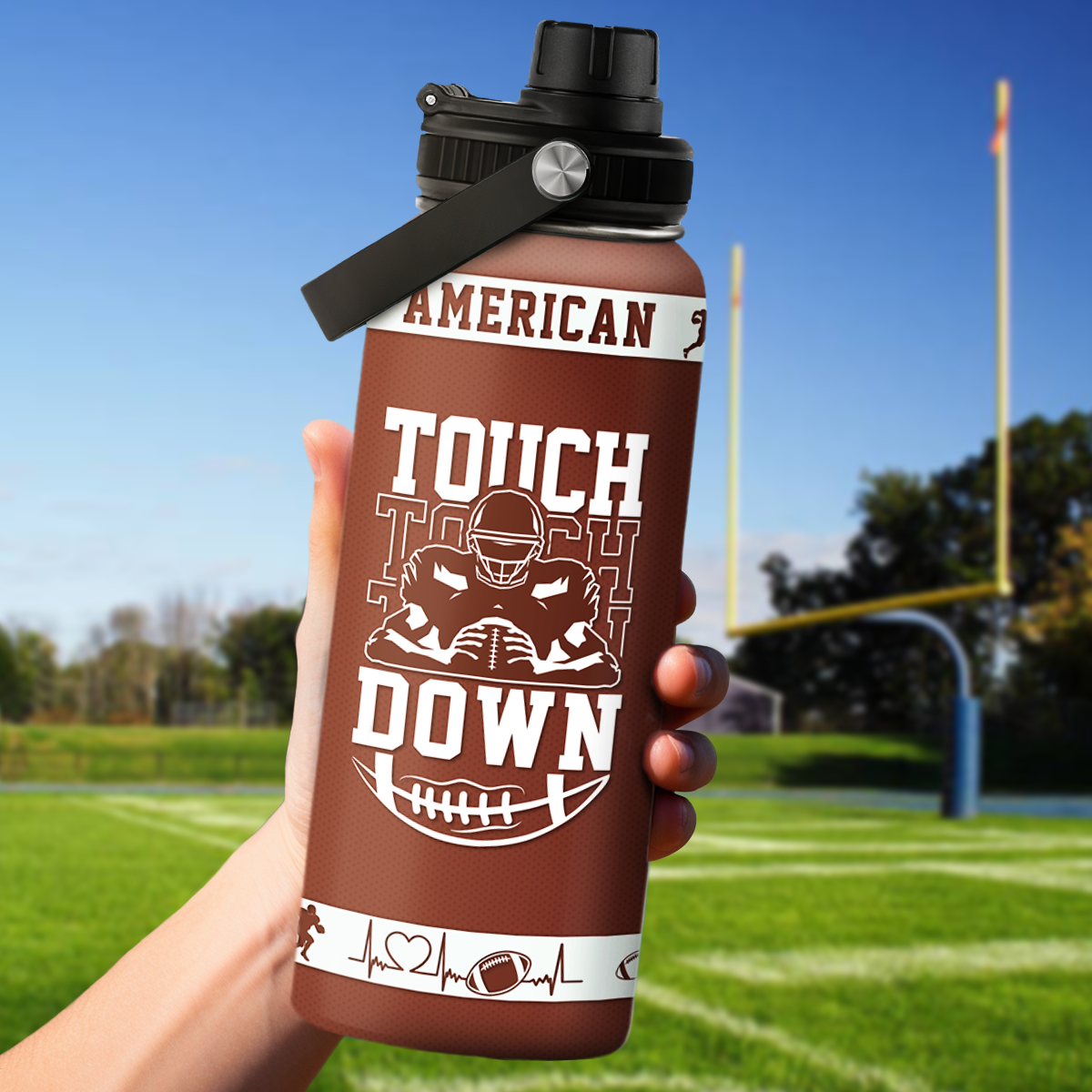 Brown Football Chug Lid Water Bottle 32oz