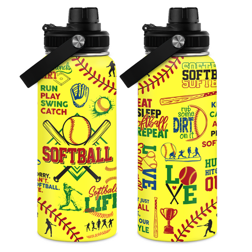 Softball Gift Water Bottle With Lid, 32oz Insulated Stainless Steel Sport Bottles - Gift for Softball Players Fan Coach