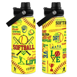 Yellow Softball Chug Lid Water Bottle 32oz