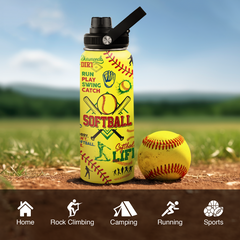 Yellow Softball Chug Lid Water Bottle 32oz