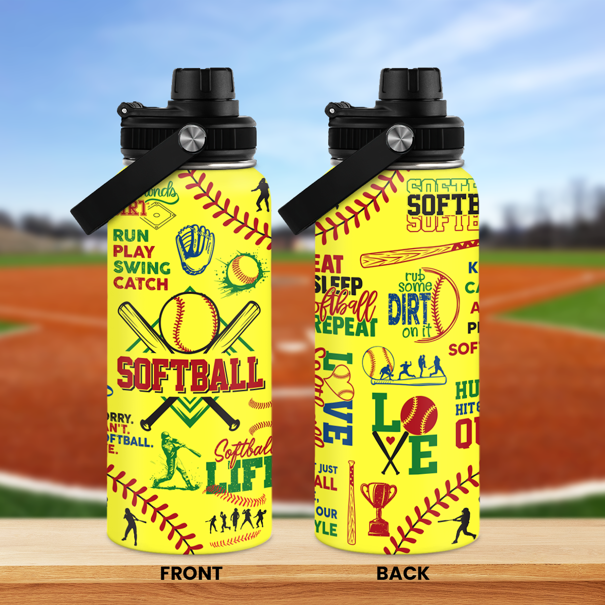 Yellow Softball Chug Lid Water Bottle 32oz