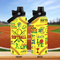 Yellow Softball Chug Lid Water Bottle 32oz