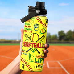 Yellow Softball Chug Lid Water Bottle 32oz