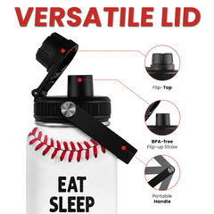 Baseball Water Bottle 32 Oz - Insulated Stainless Steel Sport Bottles with Lid - Baseball Gift for Men Players Fan Coach