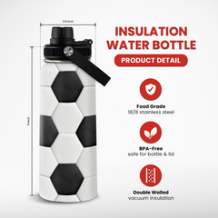 Soccer Water Bottle with Lid 32oz Insulated Stainless Steel Sport Bottles - Gift for Men Soccer Player Fan Coach