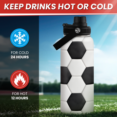 Soccer Water Bottle with Lid 32oz Insulated Stainless Steel Sport Bottles - Gift for Men Soccer Player Fan Coach