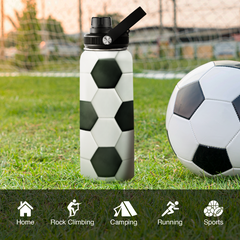 Soccer Water Bottle with Lid 32oz Insulated Stainless Steel Sport Bottles - Gift for Men Soccer Player Fan Coach