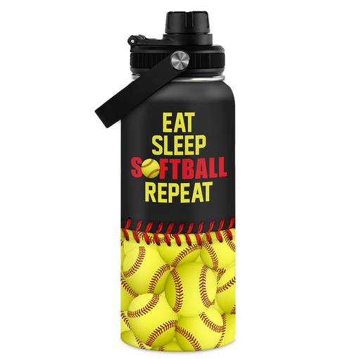 Softball Gift Water Bottle with Lid - 32oz Insulated Stainless Steel Sport Bottles - Softball Gift for Softball Players Fan