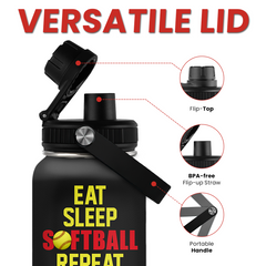 Softball Gift Water Bottle with Lid - 32oz Insulated Stainless Steel Sport Bottles - Softball Gift for Softball Players Fan