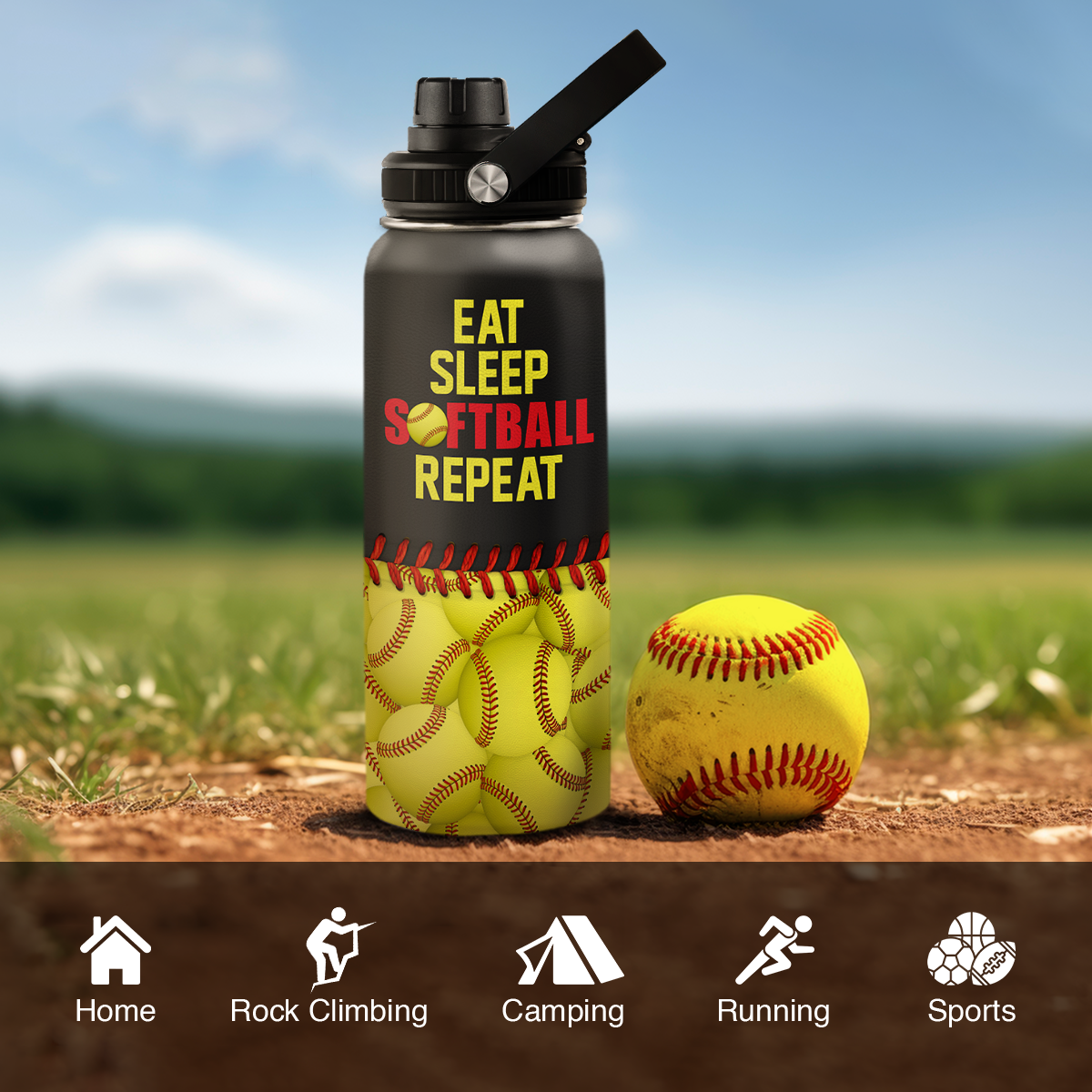 Yellow Softball Chug Lid Water Bottle 32oz