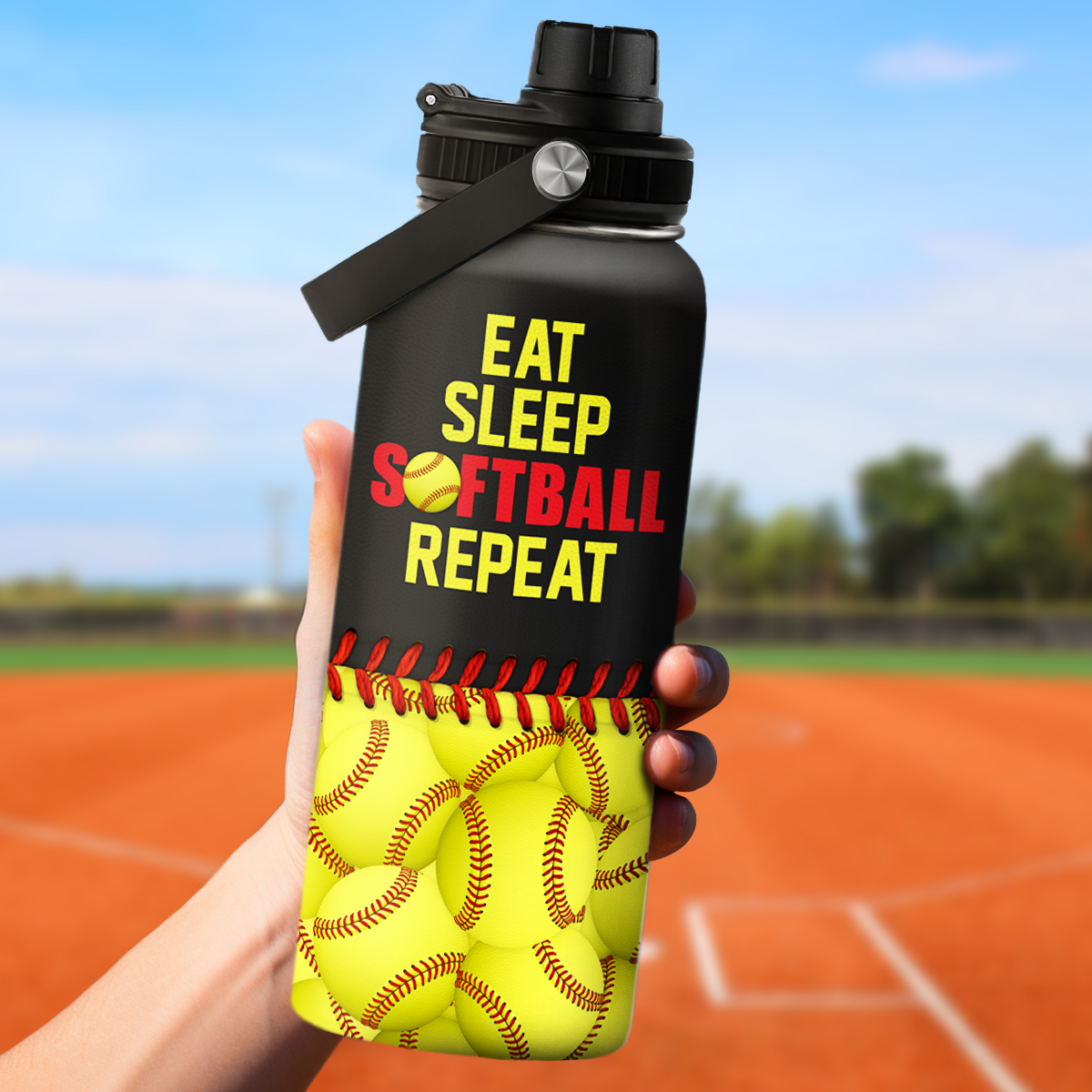 Yellow Softball Chug Lid Water Bottle 32oz