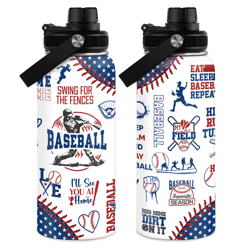 Baseball Water Bottle - 32oz Stainless Steel Insulated Sport Bottles with Lid - Gift for Men Baseball Lover Player Fan Coach